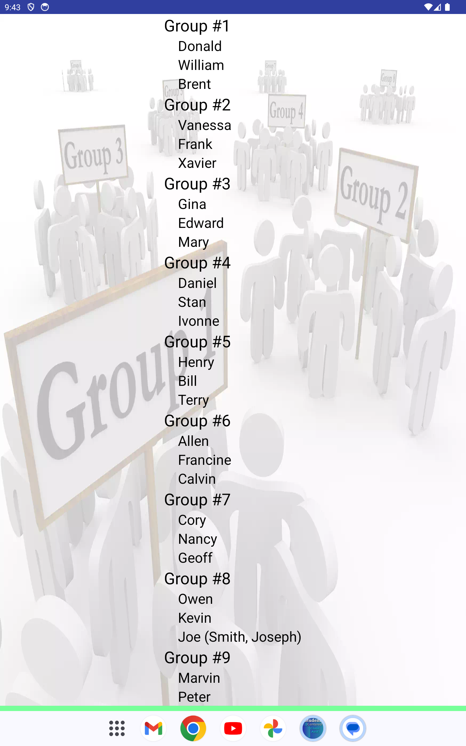 group student list on Android sample